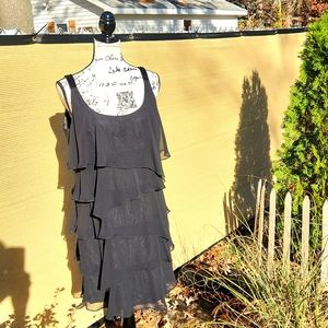 CALVIN KLEIN ▪︎ Flapper inspired Ruffled Sleeveless Dress in Black, Size 12